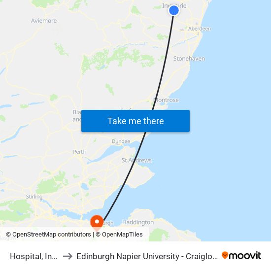 Hospital, Inverurie to Edinburgh Napier University - Craiglockhart Campus map