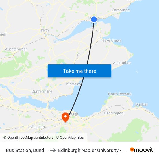 Bus Station, Dundee City Centre to Edinburgh Napier University - Craiglockhart Campus map