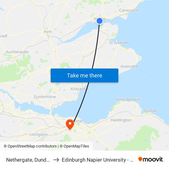 Nethergate, Dundee City Centre to Edinburgh Napier University - Craiglockhart Campus map