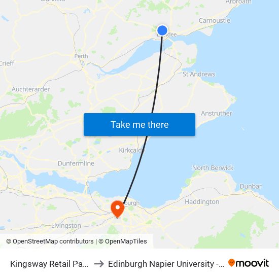 Kingsway Retail Park, Strathmartine to Edinburgh Napier University - Craiglockhart Campus map