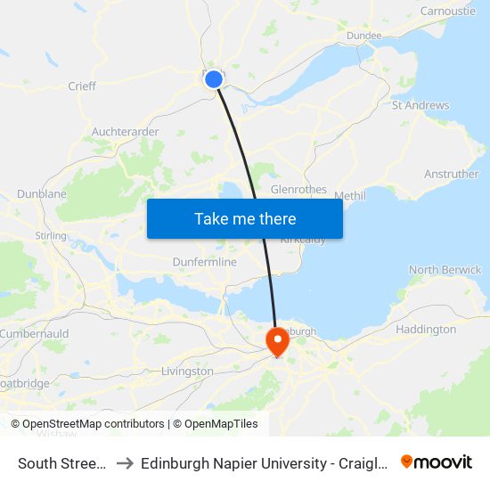 South Street, Perth to Edinburgh Napier University - Craiglockhart Campus map