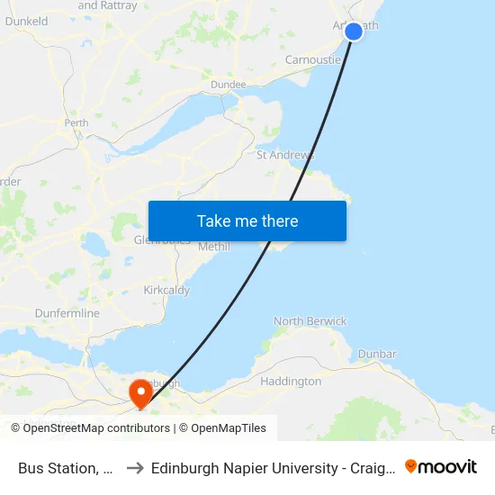 Bus Station, Arbroath to Edinburgh Napier University - Craiglockhart Campus map