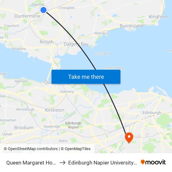 Queen Margaret Hospital, Bellyeoman to Edinburgh Napier University - Craiglockhart Campus map