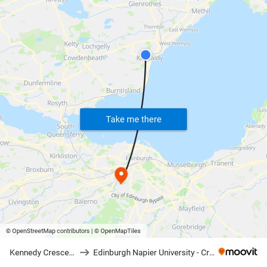 Kennedy Crescent, Kirkcaldy to Edinburgh Napier University - Craiglockhart Campus map