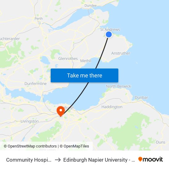 Community Hospital, St Andrews to Edinburgh Napier University - Craiglockhart Campus map