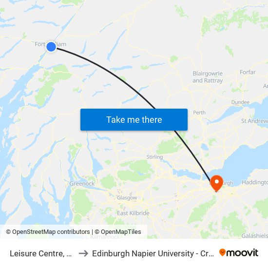 Leisure Centre, Fort William to Edinburgh Napier University - Craiglockhart Campus map