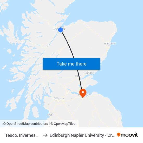Tesco, Inverness Retail Park to Edinburgh Napier University - Craiglockhart Campus map
