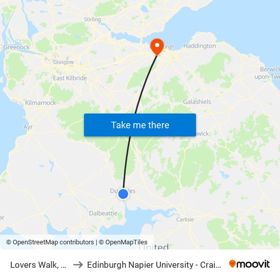 Lovers Walk, Dumfries to Edinburgh Napier University - Craiglockhart Campus map