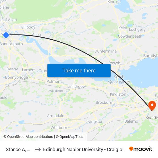 Stance A, Stirling to Edinburgh Napier University - Craiglockhart Campus map
