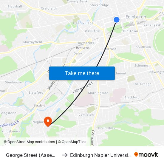 George Street (Assembly Rooms), Edinburgh to Edinburgh Napier University - Craiglockhart Campus map