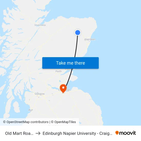 Old Mart Road, Insch to Edinburgh Napier University - Craiglockhart Campus map
