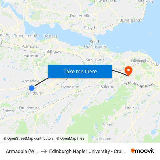 Armadale (W Lothian) to Edinburgh Napier University - Craiglockhart Campus map