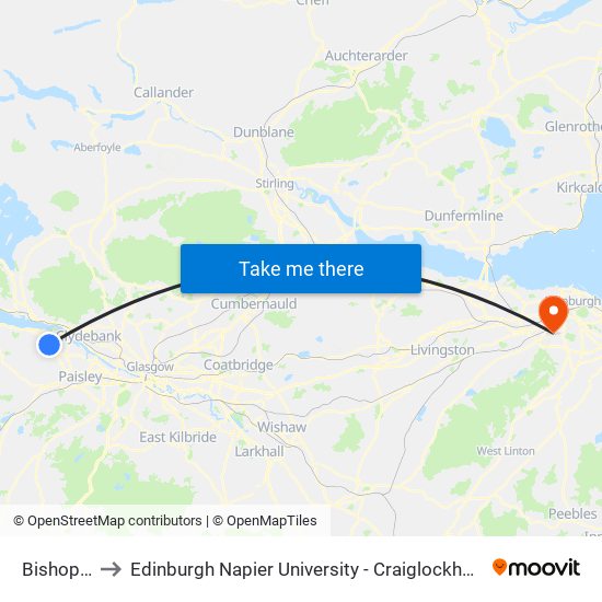 Bishopton to Edinburgh Napier University - Craiglockhart Campus map