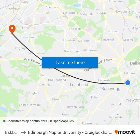 Eskbank to Edinburgh Napier University - Craiglockhart Campus map