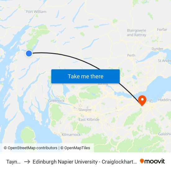 Taynuilt to Edinburgh Napier University - Craiglockhart Campus map