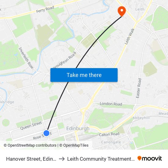 Hanover Street, Edinburgh to Leith Community Treatment Centre map