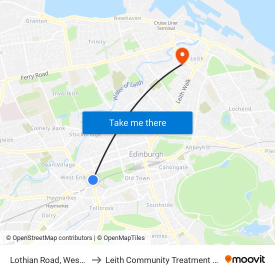 Lothian Road, West End to Leith Community Treatment Centre map