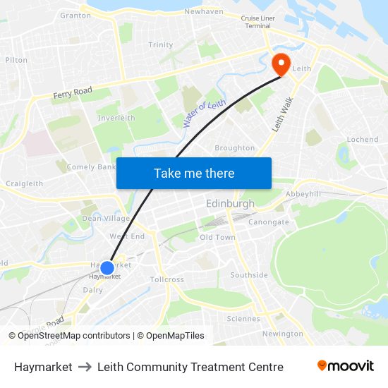 Haymarket to Leith Community Treatment Centre map
