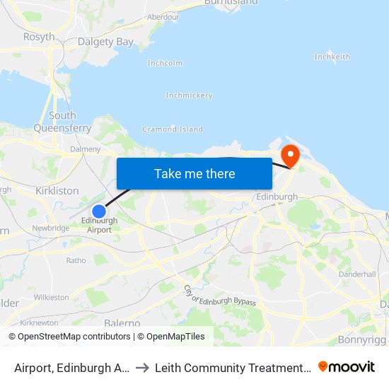 Airport, Edinburgh Airport to Leith Community Treatment Centre map