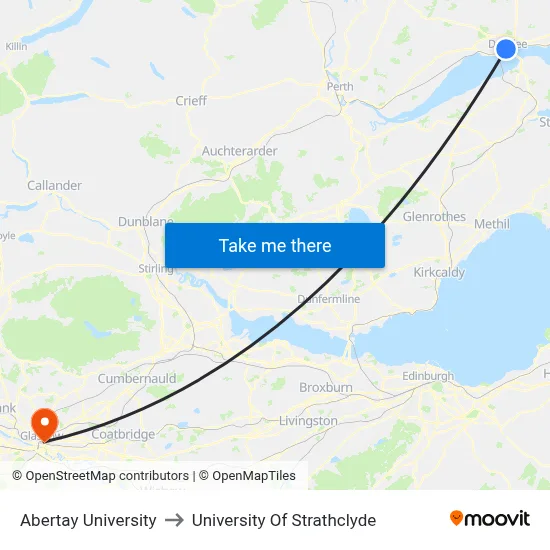 Abertay University to University Of Strathclyde map