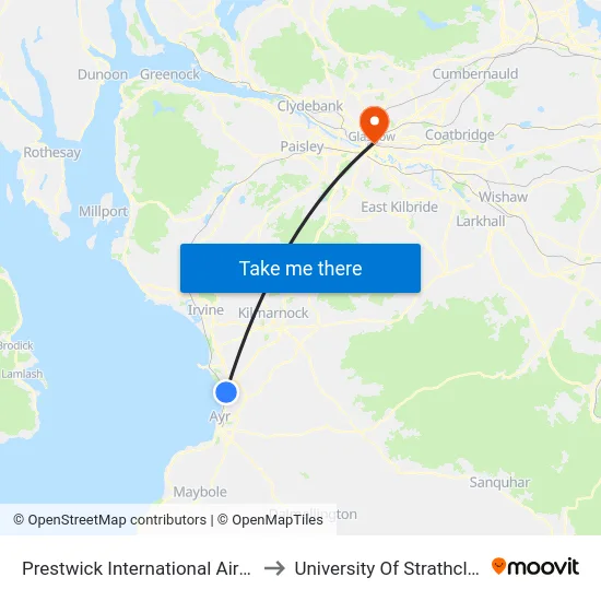 Prestwick International Airport to University Of Strathclyde map
