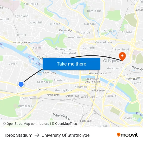 Ibrox Stadium to University Of Strathclyde map