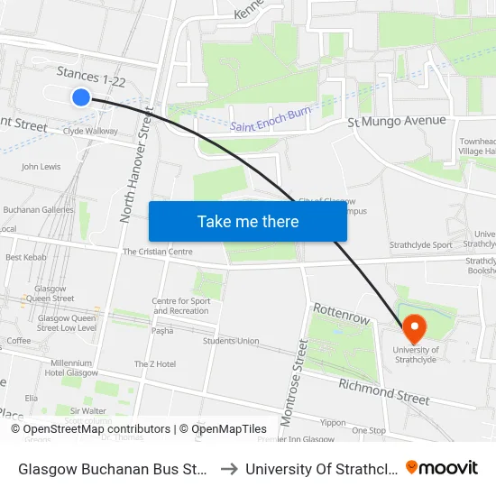 Glasgow to University Of Strathclyde map