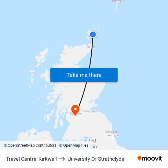 Travel Centre, Kirkwall to University Of Strathclyde map