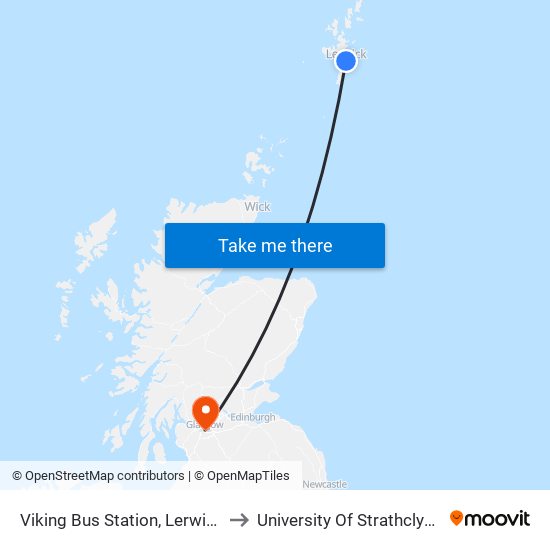 Viking Bus Station, Lerwick to University Of Strathclyde map