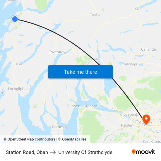 Station Road, Oban to University Of Strathclyde map