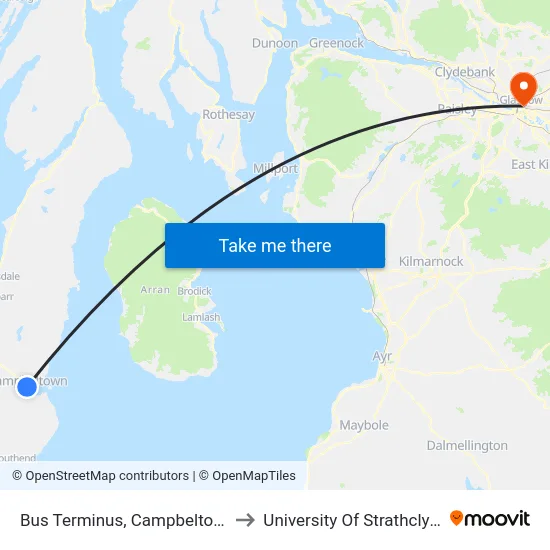 Bus Terminus, Campbeltown to University Of Strathclyde map