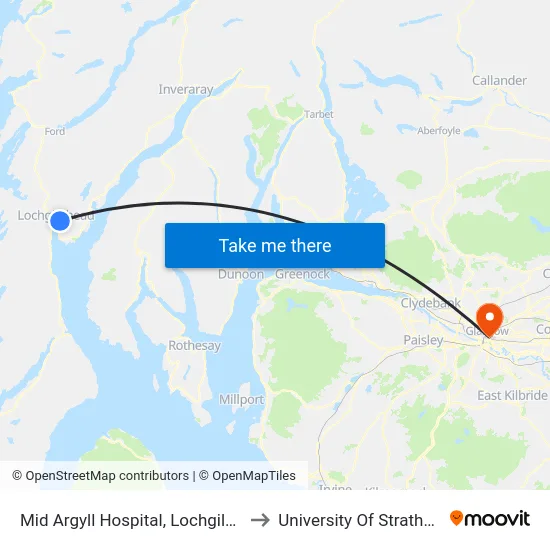 Mid Argyll Hospital, Lochgilphead to University Of Strathclyde map