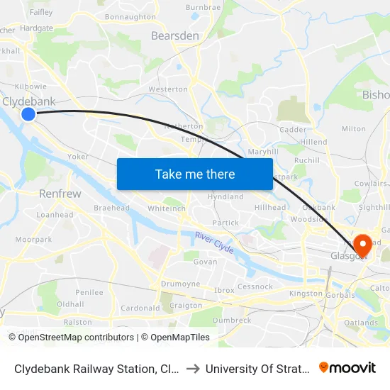 Clydebank Railway Station, Clydebank to University Of Strathclyde map