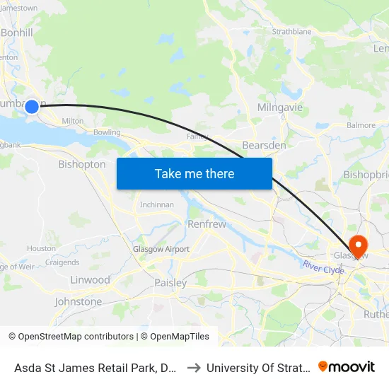 Asda St James Retail Park, Dumbarton to University Of Strathclyde map