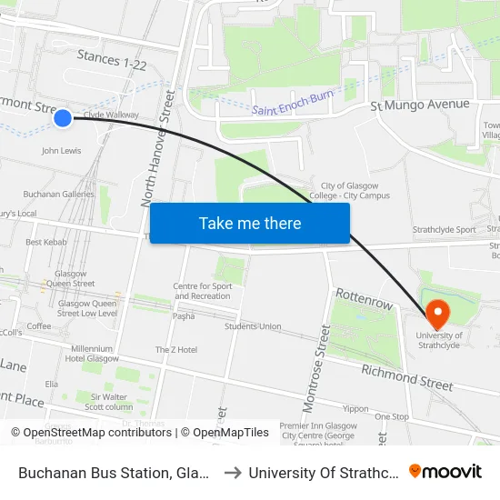 Buchanan Bus Station, Glasgow to University Of Strathclyde map