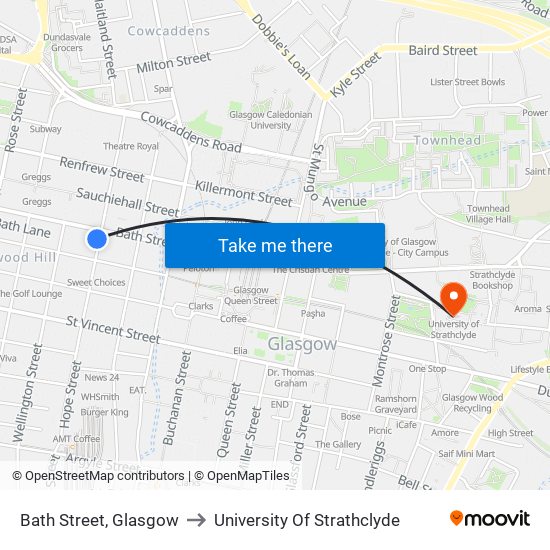 Bath Street, Glasgow to University Of Strathclyde map