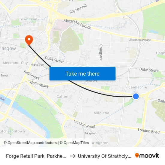 Forge Retail Park, Parkhead to University Of Strathclyde map
