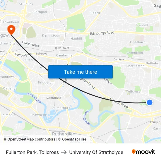Fullarton Park, Tollcross to University Of Strathclyde map