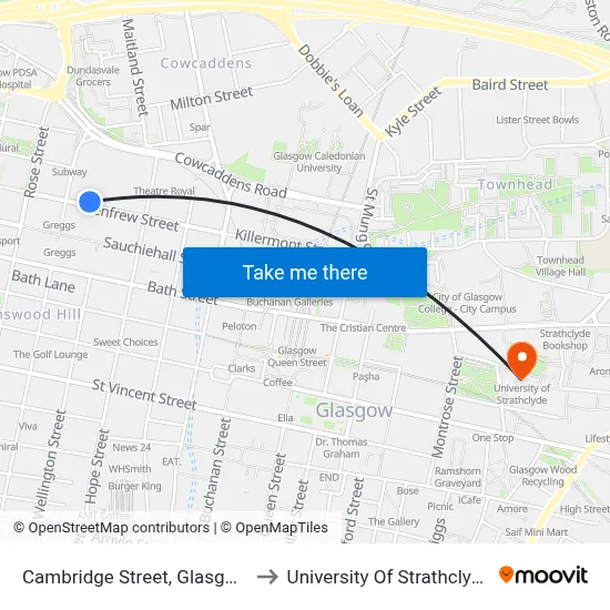 Cambridge Street, Glasgow to University Of Strathclyde map