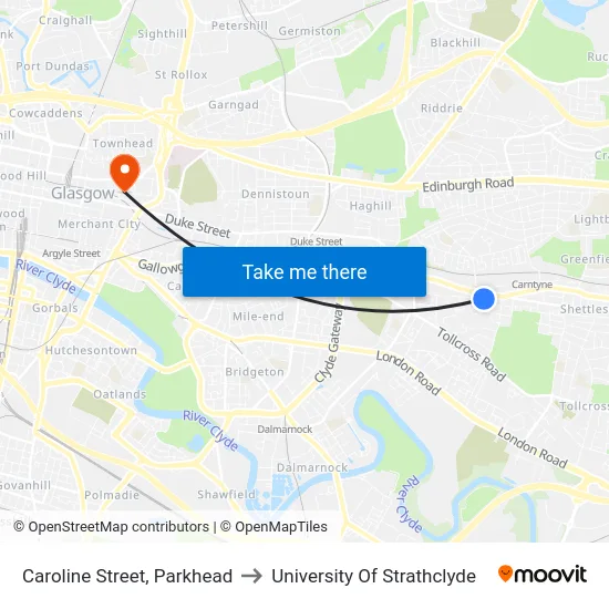 Caroline Street, Parkhead to University Of Strathclyde map