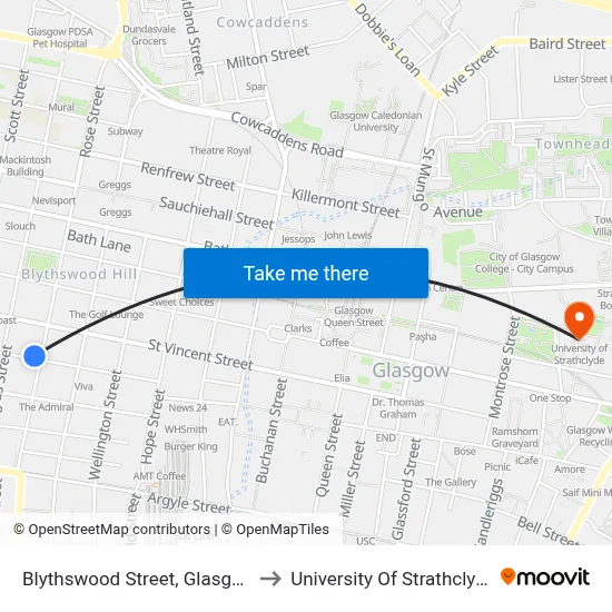 Blythswood Street, Glasgow to University Of Strathclyde map