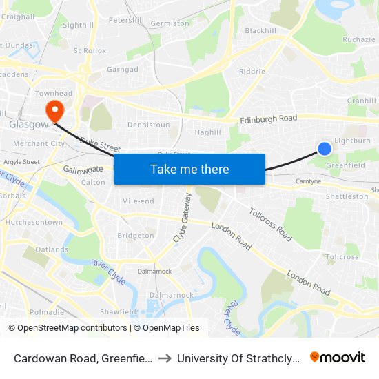 Cardowan Road, Greenfield to University Of Strathclyde map