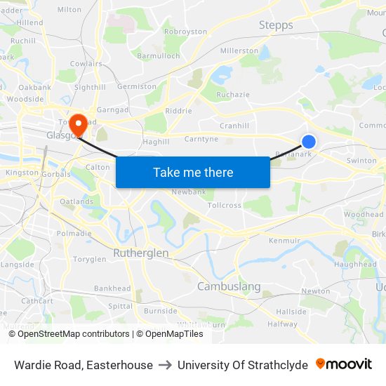 Wardie Road, Easterhouse to University Of Strathclyde map