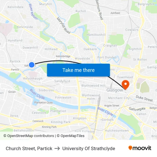 Church Street, Partick to University Of Strathclyde map