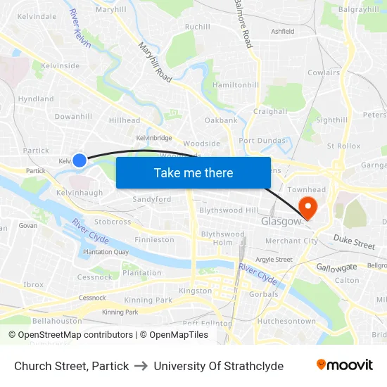 Church Street, Partick to University Of Strathclyde map