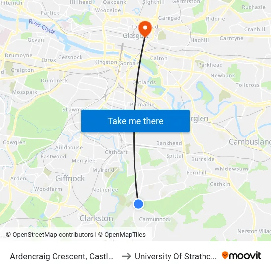 Ardencraig Crescent, Castlemilk to University Of Strathclyde map