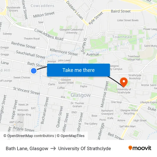 Bath Lane, Glasgow to University Of Strathclyde map