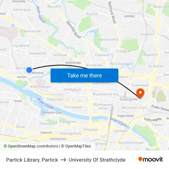 Partick Library, Partick to University Of Strathclyde map