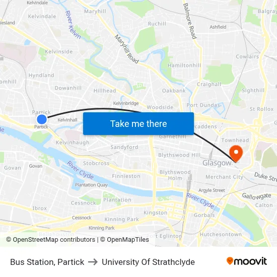 Bus Station, Partick to University Of Strathclyde map