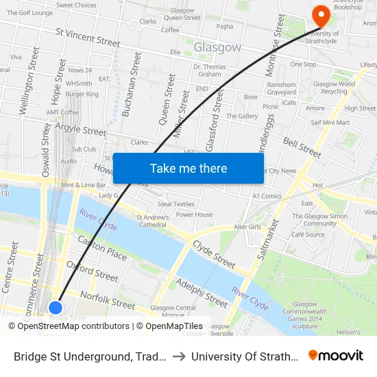 Bridge St Underground, Tradeston to University Of Strathclyde map